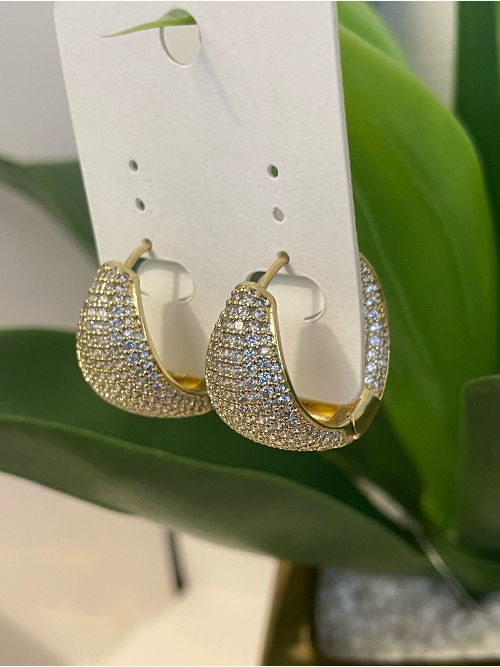 Gold Pave Crystal Huggie Hoop Earrings
